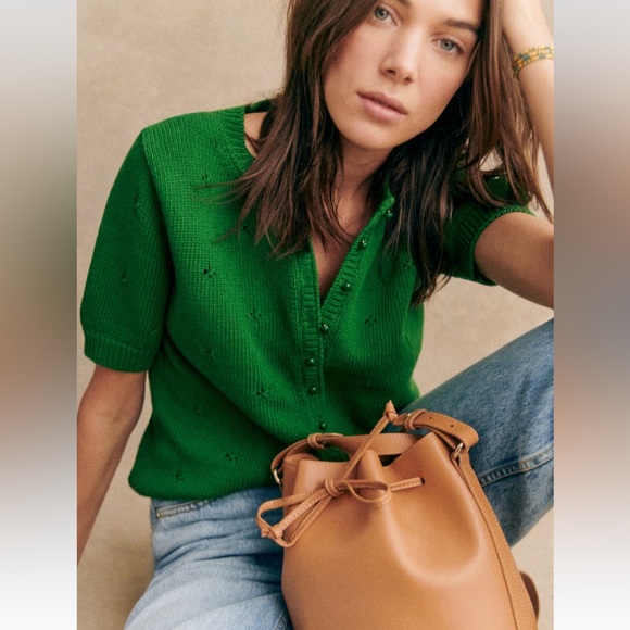 Sezane Sweaters - Sezane Green Short Sleeve Knit Cardigan
